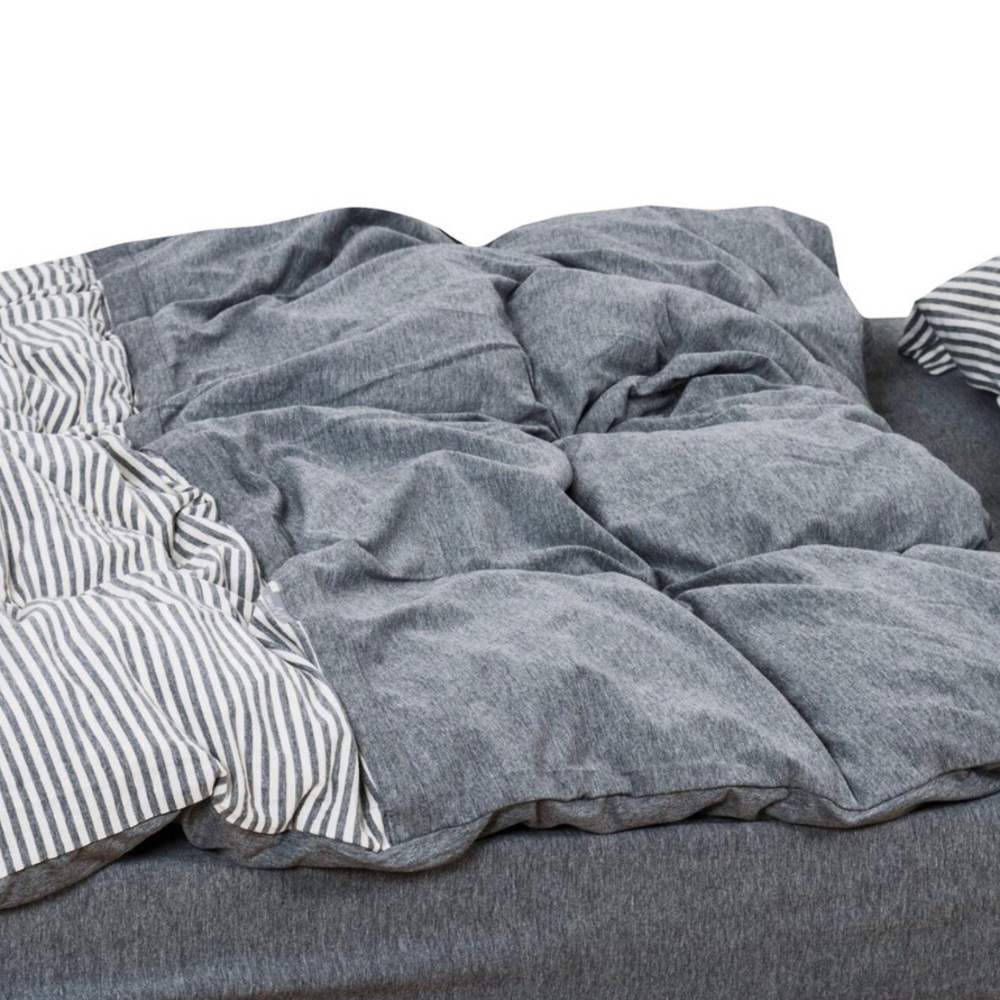 Full/Queen Striped Gray Duvet Cover Set